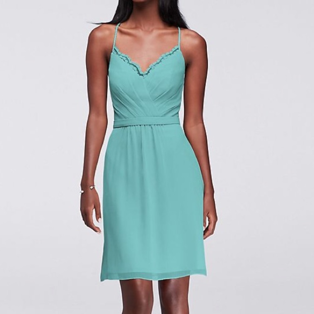 Davids Bridal Skinny Strap Chiffon Lace Back Spa
